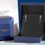 Gem Stone King 5MM Princess Cut Gemstone Birthstone and White Lab Grown Diamond Dangle Earrings for Women | 925 Silver and 10K Yellow Gold | Fine Jewelry Gifts for Women Mom Wife Her