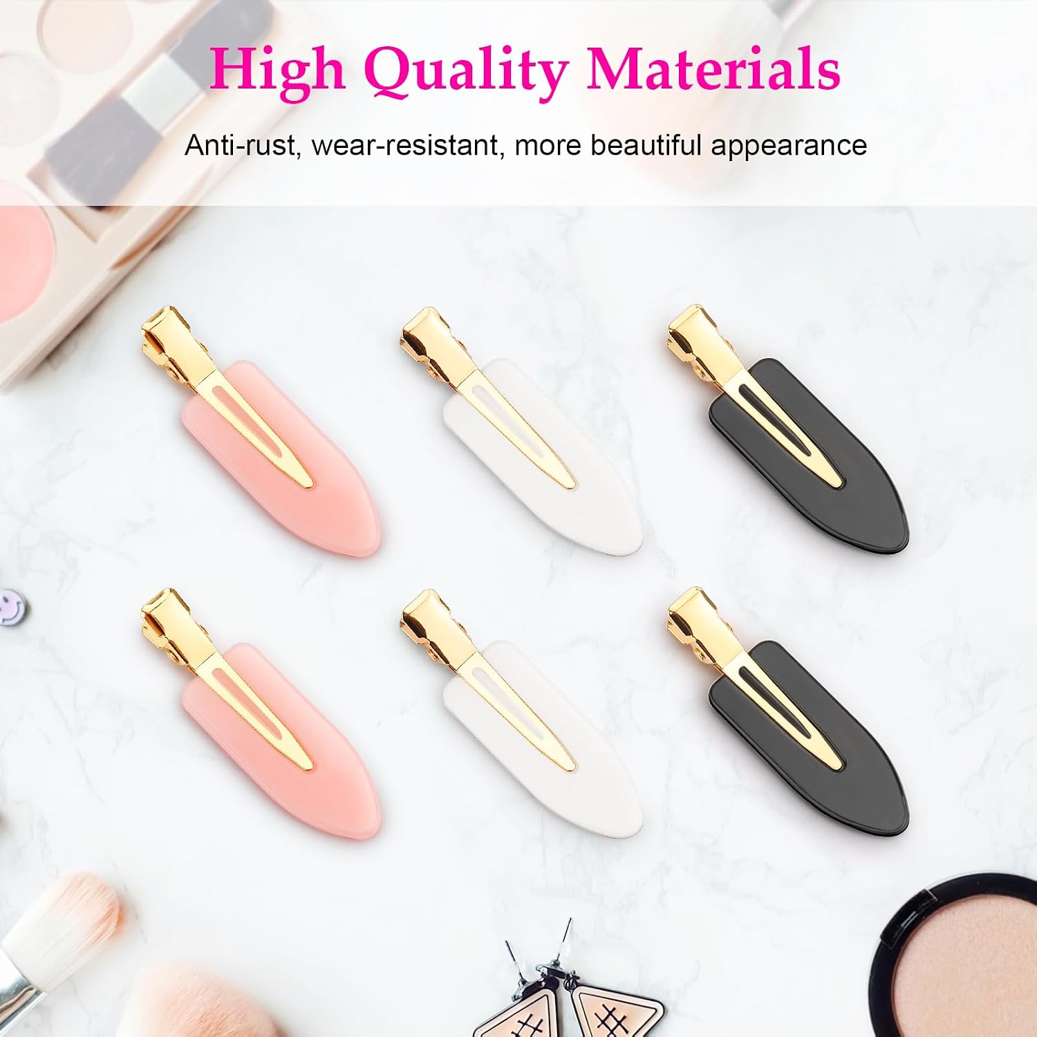 D 6 Pcs Creaseless Hair Clips No Bend No Crease Hair Clip Makeup Clips For Women And Girls Flat Hair Clips For Hairstyling Salon Golden Handle
