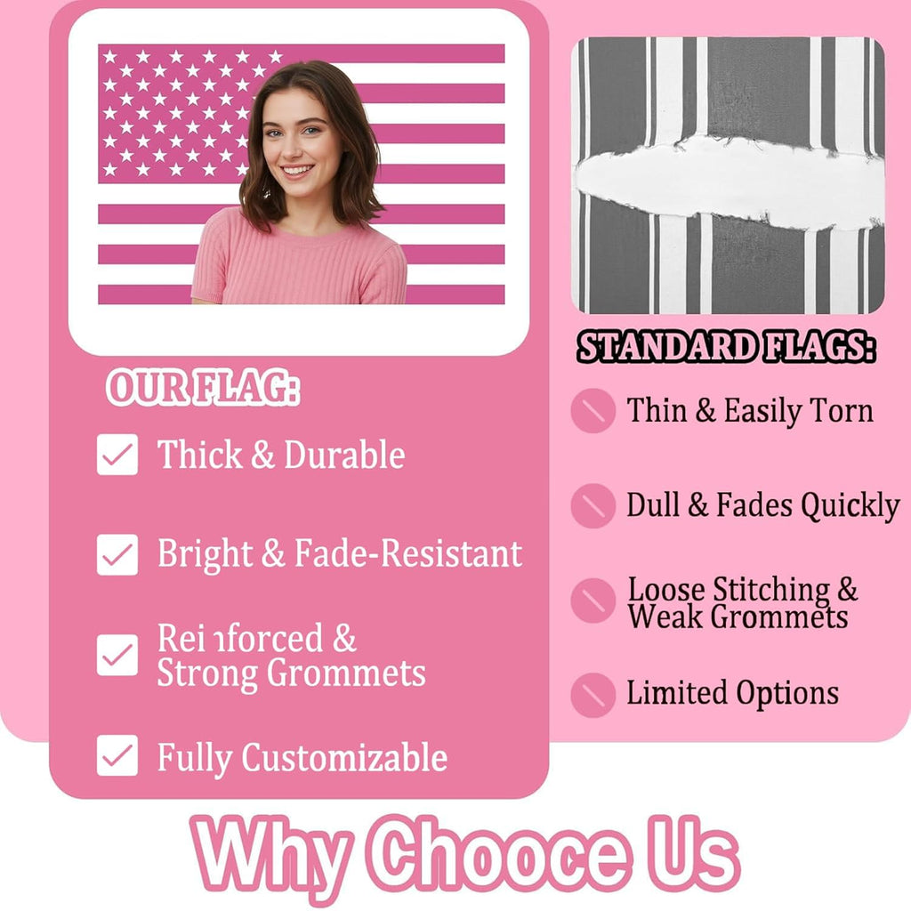 Custom Pink American Flag 3X5 Ft Outdoor, Personalize Print Your Own Text/Photo/Logo, Customized Flags For Outside, Design Your Image For Funny Tapestry Poster Banners