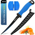 Fillet Knife, 7 Inches Professional Filet Knife For Fish, German G4116 Stainless Steel Blade Fishing Knifes With Two Stage Knife Sharpener,Non-Slip Handles, Protective Nylon Sheath