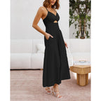 Btfbm Women 2026 Spaghetti Strap Midi Summer Dresses Sleeveless V Neck Cutout Slit Casual Beach Party Maxi Dress Pockets