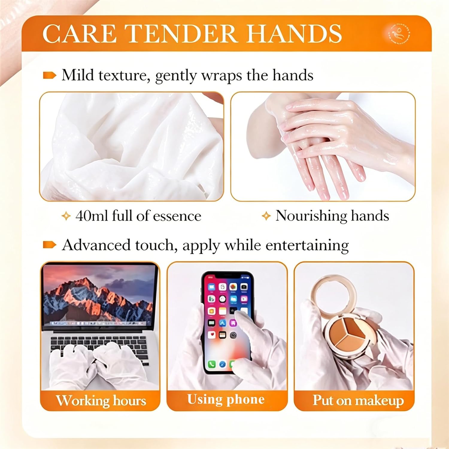 Moisturizing Hand Mask Gloves for Dry Hands, Hydrating Hand Masks 5 Pack, Nourishing Hand Care Treatment with Hyaluronic Acid, Smooth & Soft Skin Feel, Hand Moisturizing Gloves for Home Spa Use