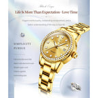Olevs Womens Diamond Watches Automatic Mechanical Gold Luxury Dress Ladies Self Winding Original Stainless Steel Wrist Watch
