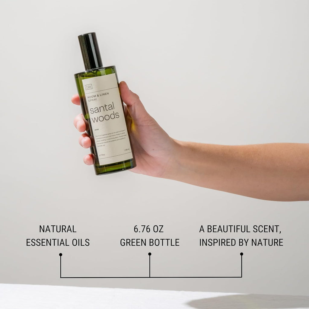 Craft & Kin Premium Santal Woods Room Spray – Long-Lasting Air Freshener For Home – Natural Essential Oil Linen & Pillow Spray – Odor Eliminator Aroma Mist For Bedroom & Washroom – 6.76 Oz