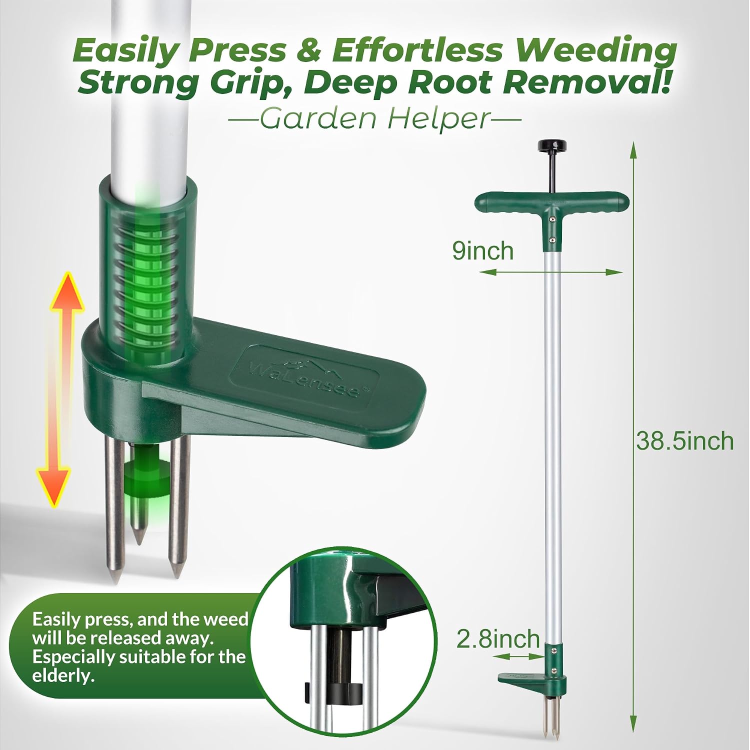 Walensee Weed Puller, Stand Up Weeder Hand Tool, Long Handle Garden Weeding Tool With 3 Claws, Hand Weed Hound Weed Puller For Dandelion, Standup Weed Root Pulling Tool And Picker, Grabber (1 Pack)