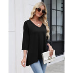 3/4 Length Sleeve Womens Tops V Neck Loose Fit Dressy Casual Blouse Flowy Shirts Plus Size Womens Clothing S-3Xl