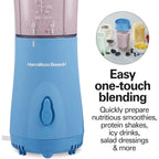 Hamilton Beach Portable Blender for Shakes and Smoothies, 14 Oz BPA Free Travel Cup & Lid, Durable Stainless Steel Blades, Personal Smoothie Blender, Tranquil Blue (51172)
