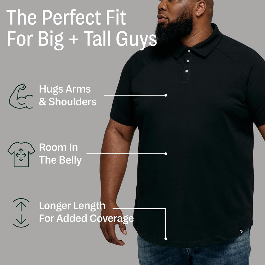 Strongsize Big And Tall Polo Shirts For Men – Golf Shirt With Snap Buttons | Longer Length Shirt With Curved Hem