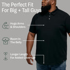 Strongsize Big And Tall Polo Shirts For Men – Golf Shirt With Snap Buttons | Longer Length Shirt With Curved Hem