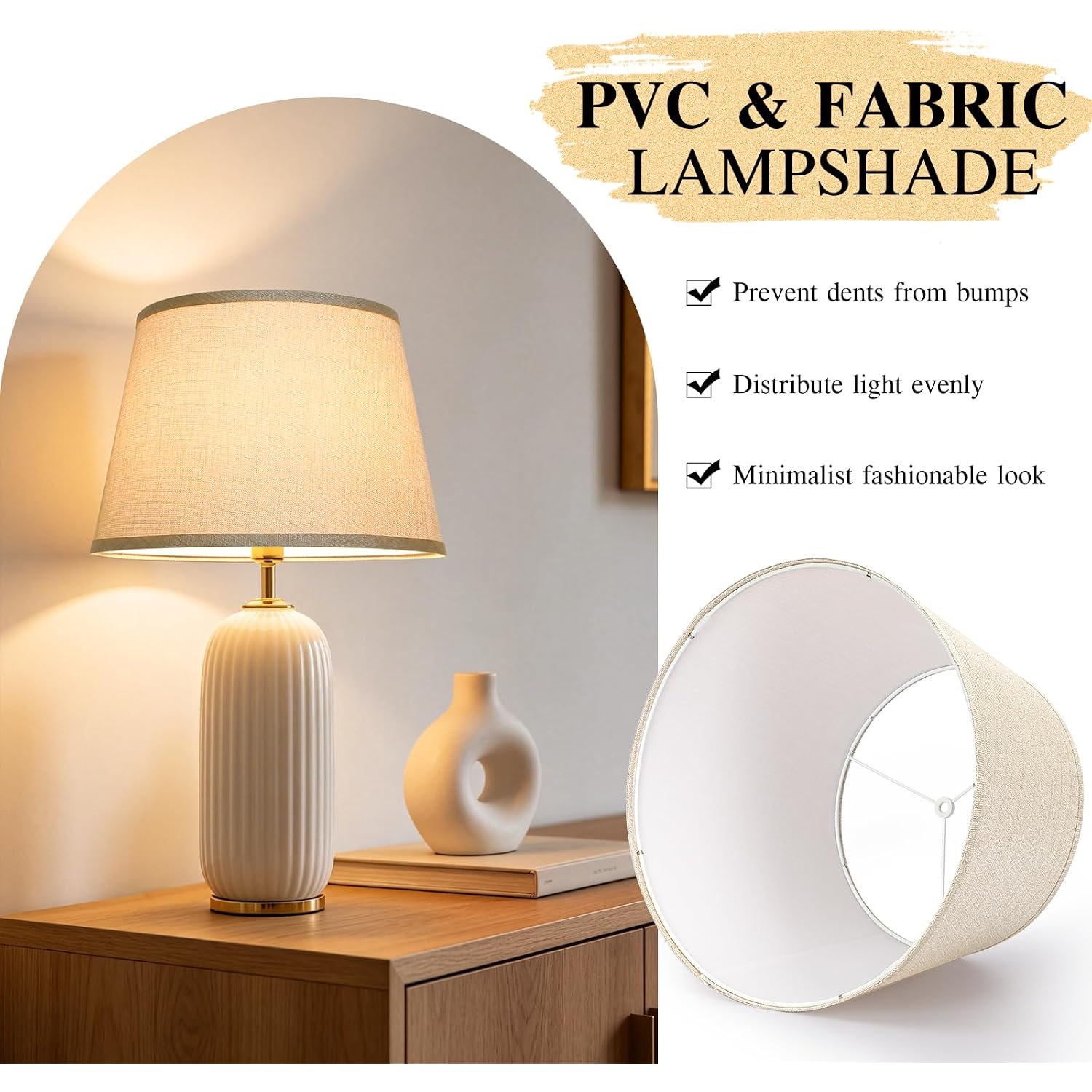 Drum Lamp Shades Set Of 2, 12"Top X 16"Bottom X 11"High, Champagne Beige | Large Drum Lampshades For Table Lamps, Floor Lamp Shade, E26 Base Harp Holders Included, Spider, Natural Linen, Easy Assembly