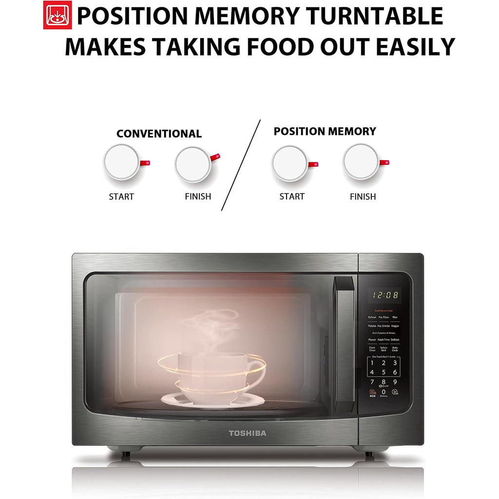 Toshiba Ml-Em45P(Bs) Countertop Microwave Oven With Smart Sensor And 13.6" Removable Position Memory Turntable, Sound On/Off Function, 1200W, 1.6 Cu.Ft, Black Stainless Steel