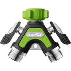 Rainpoint Garden Hose Splitter 2 Way, All Metal Heavy Duty Water Hose Y Splitter With 2.05" Extra Long Side Handle & Shut Off Valves, 3/4 Inch Ght Thread Connector For Outdoor Spigot Faucet (Green)