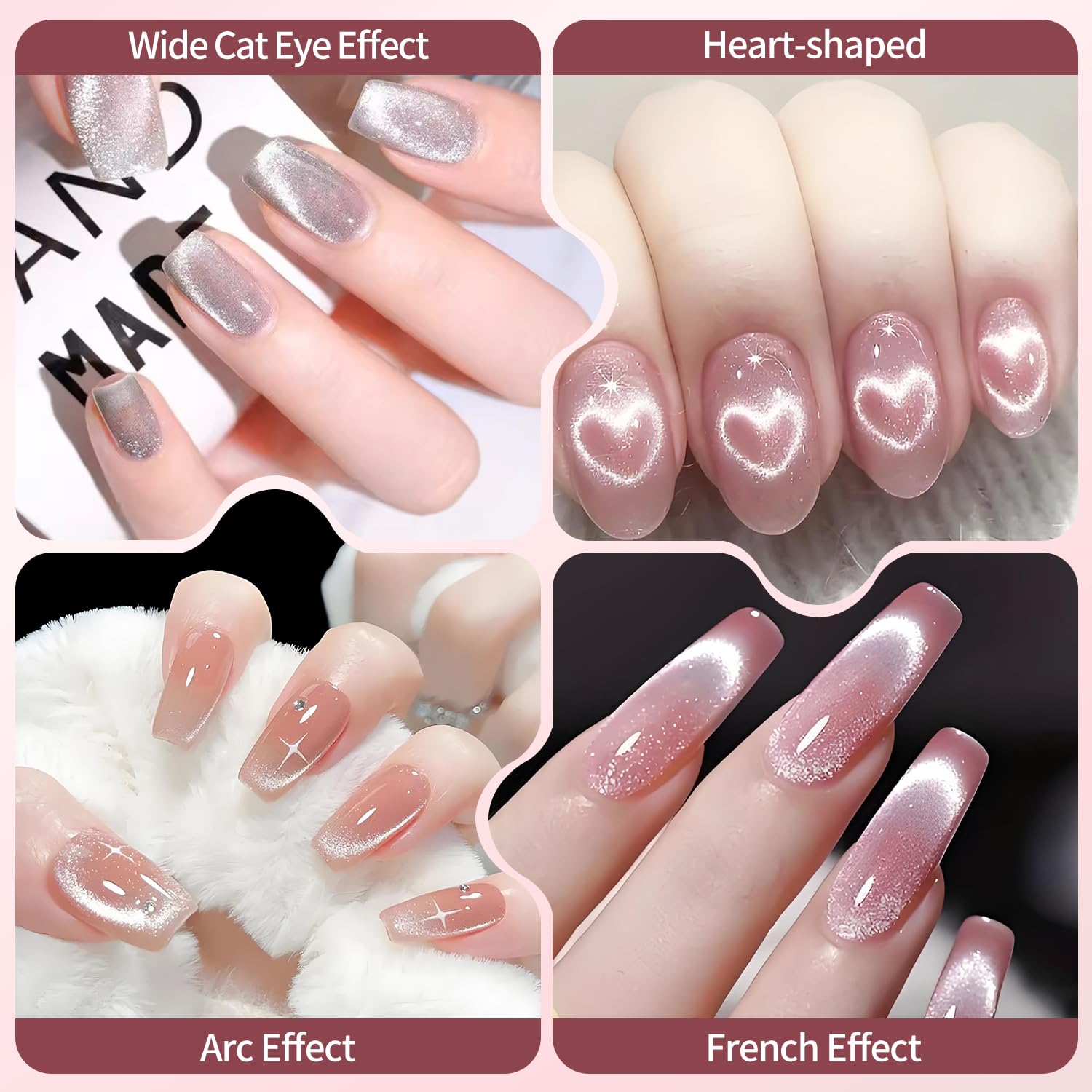 4-Piece Cat Eye Magnet Set – Black Beginner-Friendly Cat Eye Magnet for Nails with Heart Nail Magnets for Nail Art, Magnet for Cat Eye Gel Polish DIY Nail Designs