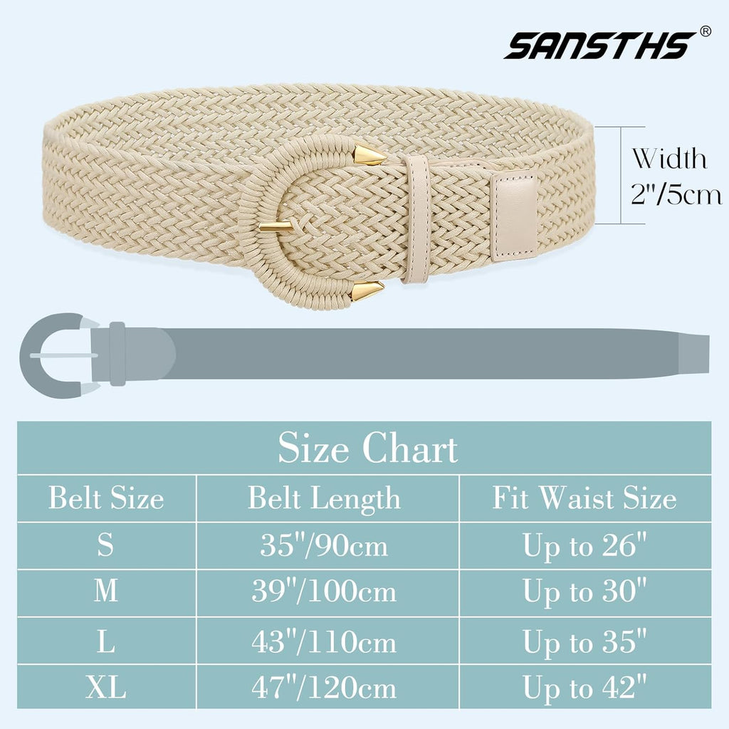 Women Wide Woven Belt for Dresses Fashion Rattan Braided Waist Belt Straw Raffia Boho Belt for Jeans