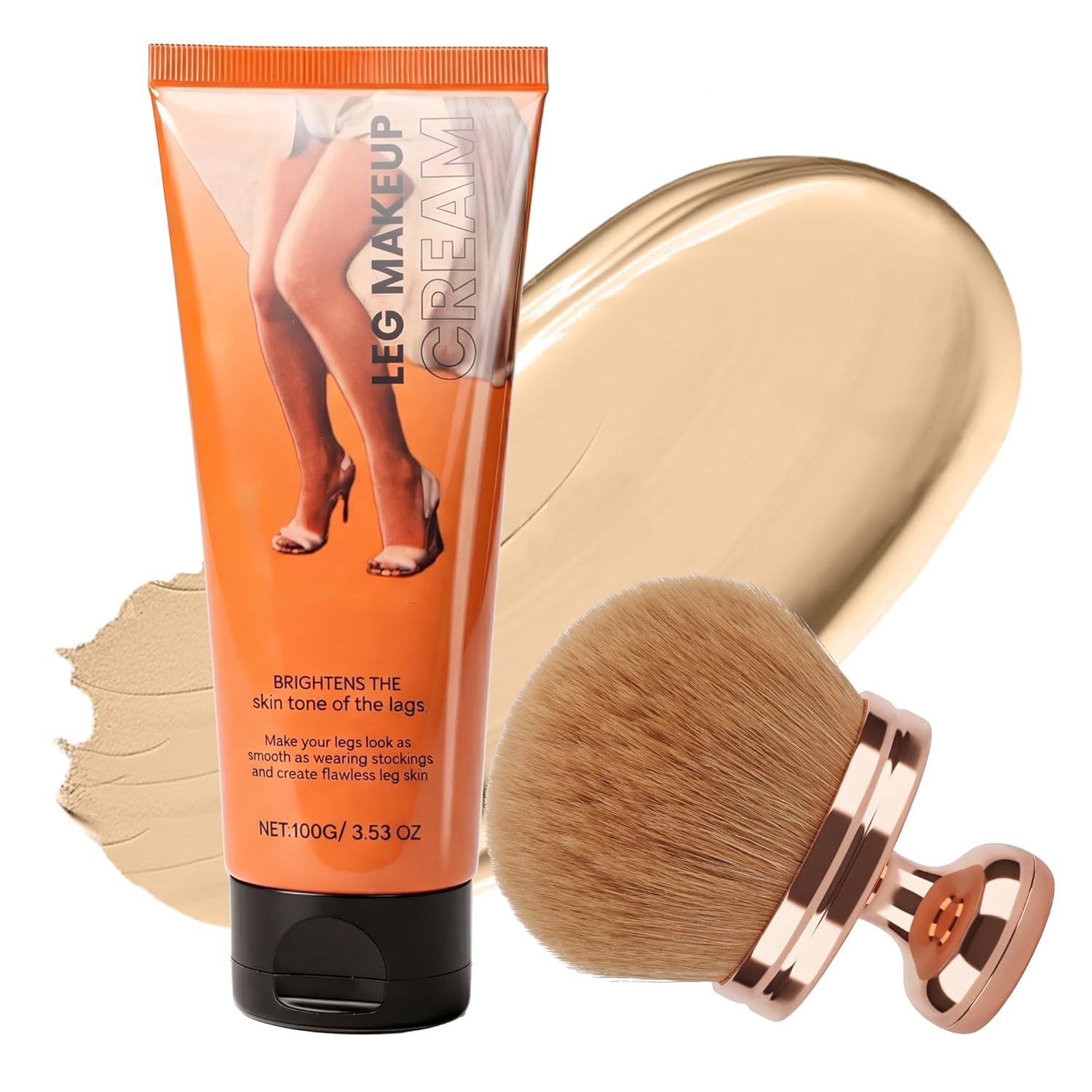 Tattoo Cover Up Makeup Waterproof, Tattoo Concealer with Body Kabuki Brush for Leg Body Make Up, Long Lasting Full Coverage Concealers for Scar Veins Dark Spots Vitiligo, 3.53 Oz Natural Radianc