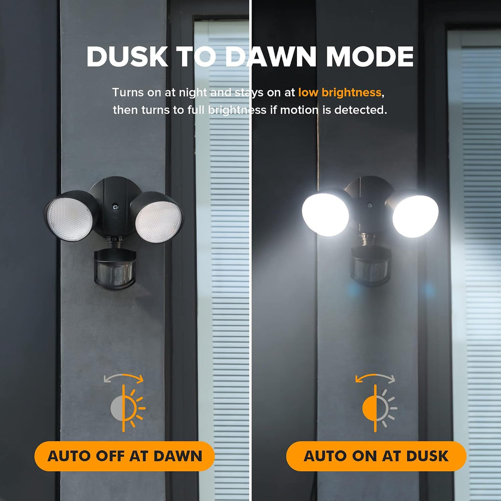 Lutec 32W 3500 Lumen Led Security Lights Motion Sensor Light Outdoor, 5000K Daylight, Ip65 Waterproof, Dusk To Dawn, Hardwired Motion Detector Flood Light For Garage, Yard, Porch-Black