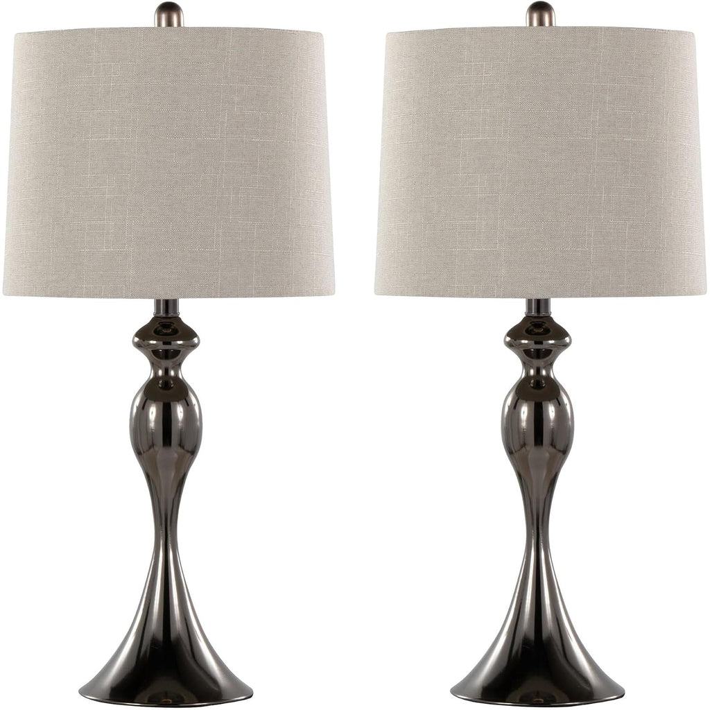 Ashland 27" Contemporary Metal Table Lamp In Gun Metal With Light Grey Textured Slub Linen Shade - Set Of 2, Desk Lamp, Bedside Lamps, Nightstand Lamp, Small Table Lamps For Living Room Set Of 2