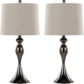 Ashland 27" Contemporary Metal Table Lamp In Gun Metal With Light Grey Textured Slub Linen Shade - Set Of 2, Desk Lamp, Bedside Lamps, Nightstand Lamp, Small Table Lamps For Living Room Set Of 2