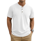 Magnivit Mens Henley Shirts Short Sleeve Cotton Casual Summer Basic T-Shirts 3 Button Solid Collarless Shirts For Work