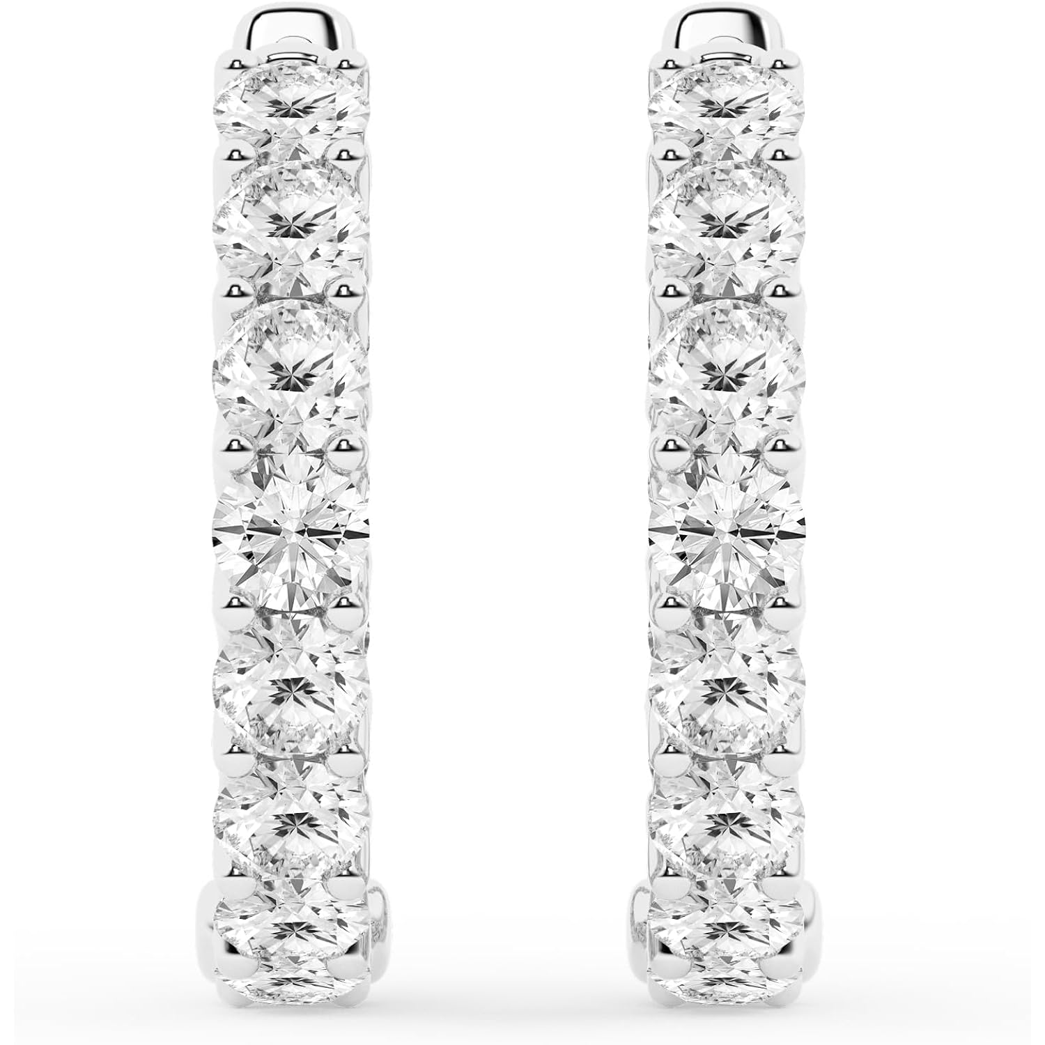 Belacqua 2-3 Carat Round Lab Grown Inside Out Diamond Hoop Earrings in Sterling Silver, Color J-K, Clarity I1-I2, Prong Set, 2.90MM Width, 26.80MM Height, Fine Jewelry for Women, Gift Box Included