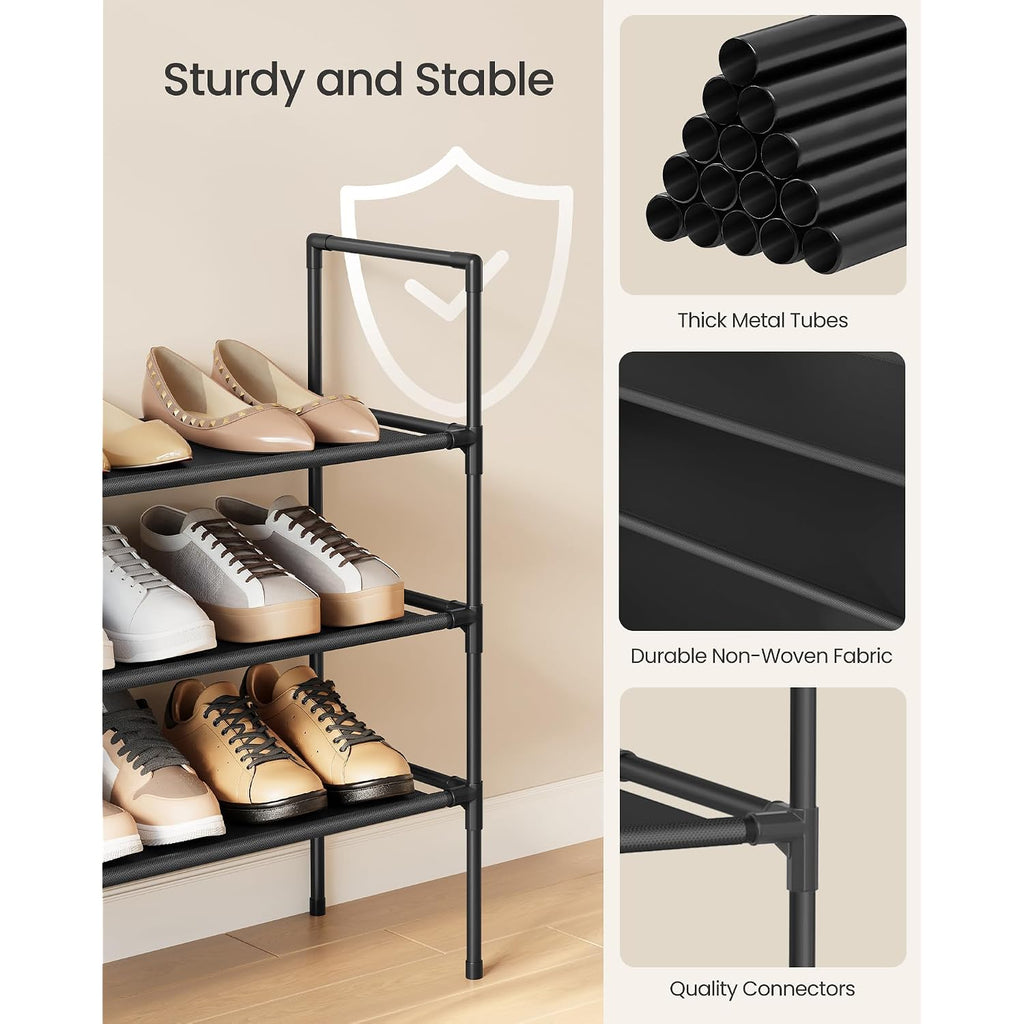 Songmics 3-Tier Shoe Rack, Shoe Storage For Hallway Closet, Slim And Space-Saving, Metal Frame, Non-Woven Fabric Shelves, Black Ulsh043Bh01