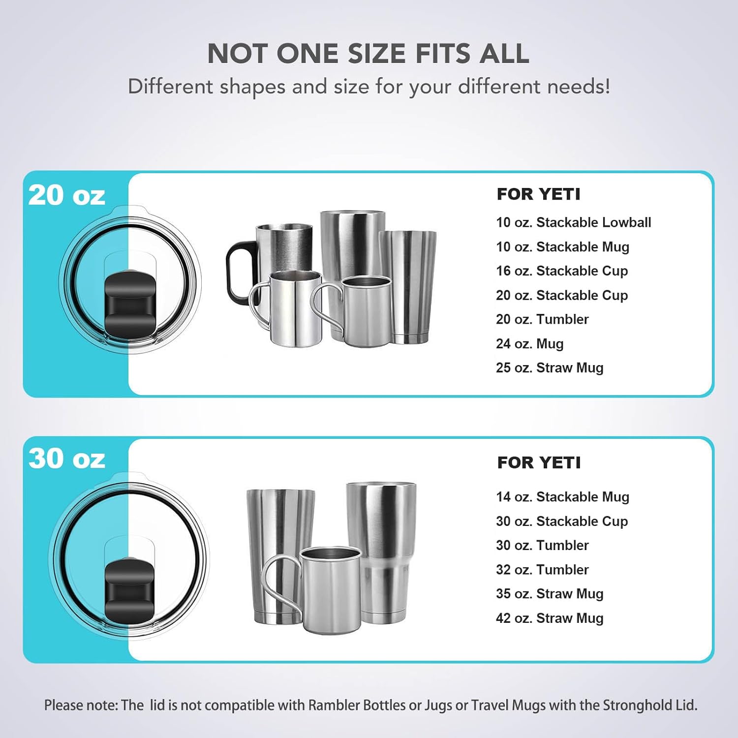 30 oz Tumbler Lid, Replacement Lids Compatible for YETI 30/32 oz Tumbler, 14 oz Mug and 35 oz Straw Mug, 2 Pack Travel Spill Proof Cup Lids Covers with Magnetic Slider Switch, BPA Free