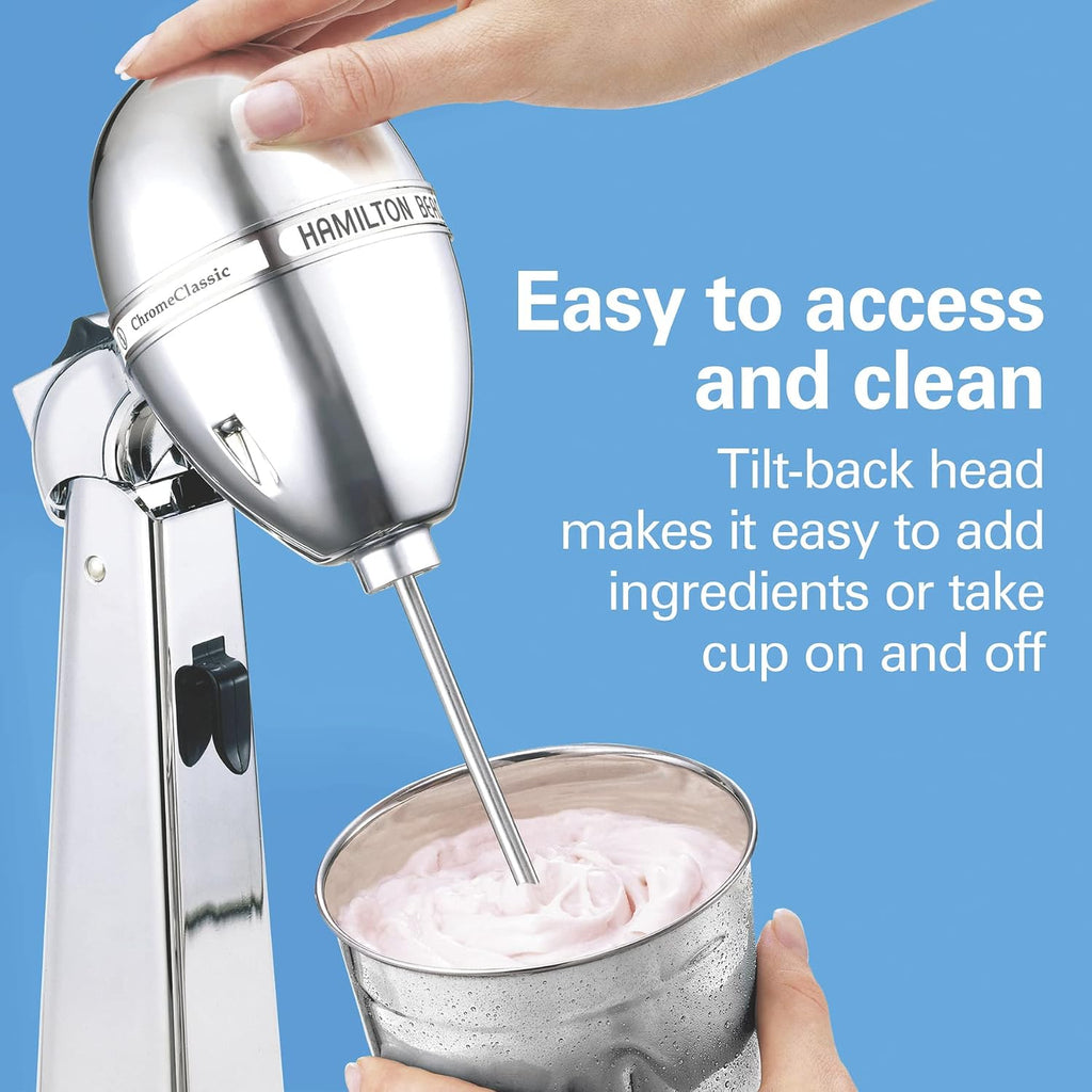 Hamilton Beach Drinkmaster Electric Drink Mixer, Retro Milkshake Maker & Milk Frother, 2 Speeds, Extra-Large 28 Oz. Stainless Steel Cup, Classic Chrome