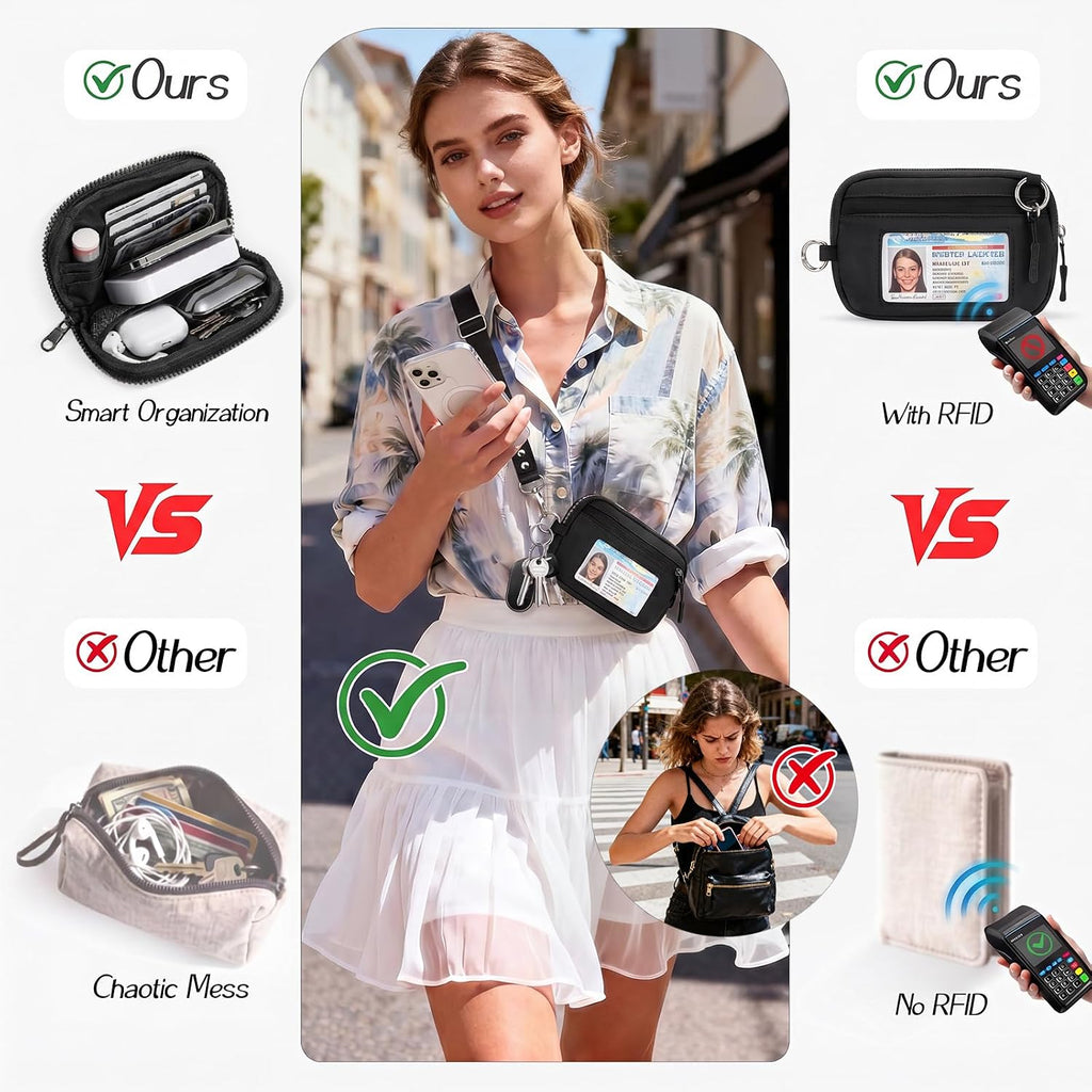 Small Crossbody Bag With Phone Lanyard And Wrist Strap Mini Checkered 4.5X6.5 Purse With Rfid Clip And Go For Travel