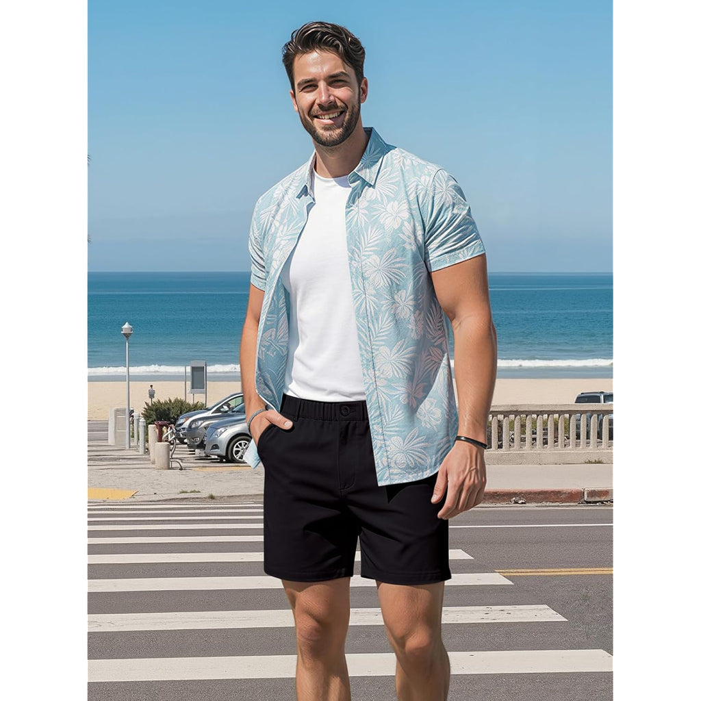 Rqp Men'S Cotton Casual Shorts Classic-Fit 5" Chino Shorts Elastic Waist Daily Wear Dress Shorts