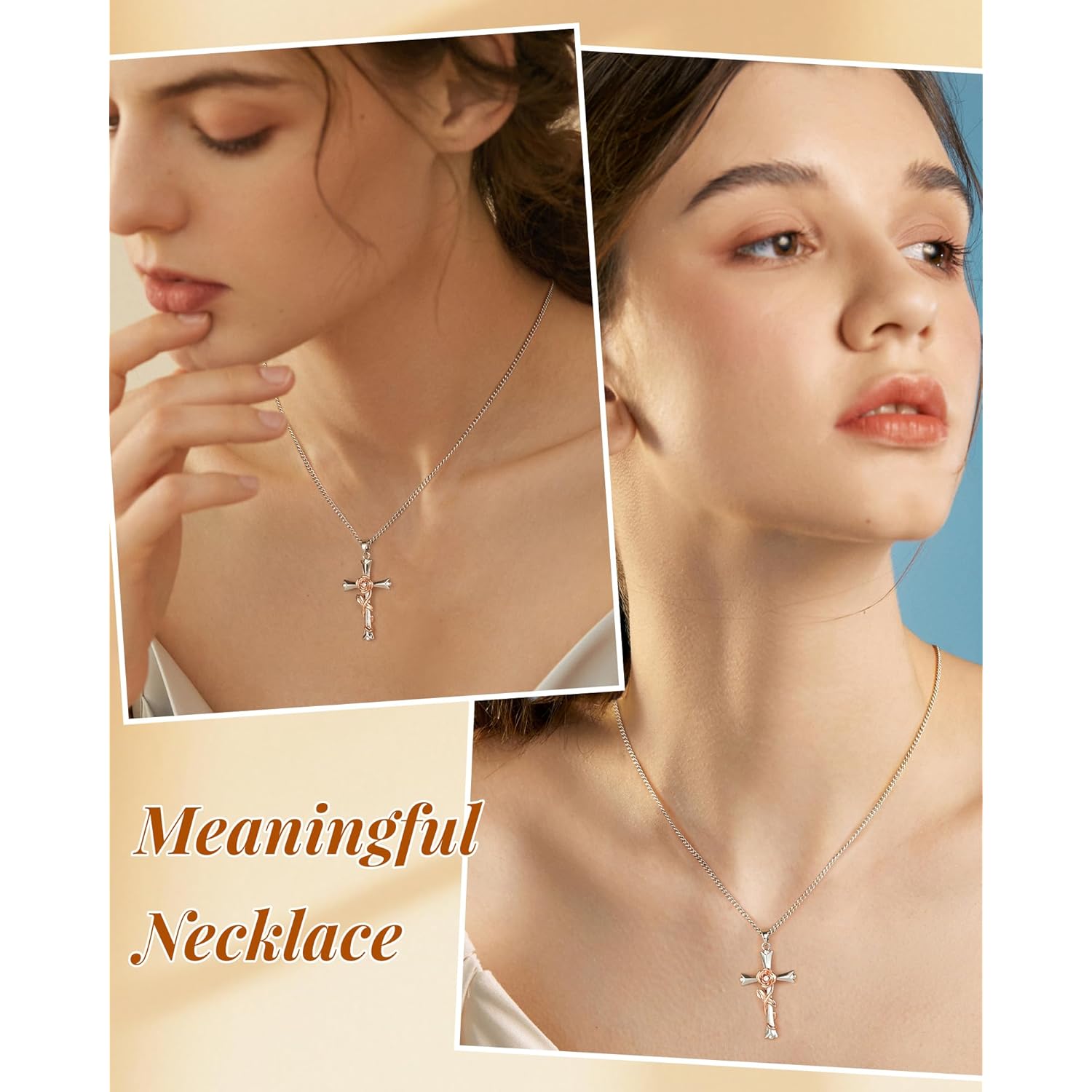 ACECHA Cross Necklace for Women | Silver Faith Birthstone Cross Pendant with Birth Flower Jewelry Gifts for Teen Wife Women for Birthday Anniversary