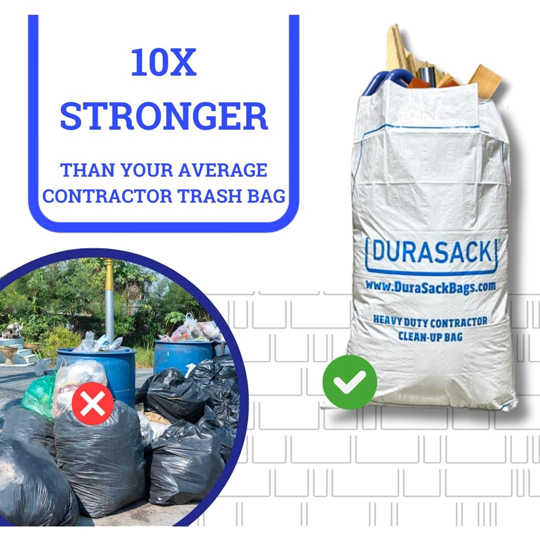 Durasack Contractor Bags Heavy Duty 40-Gallon, Pack Of 16 | Reusable White Woven Polypropylene Contractor Garbage Bags