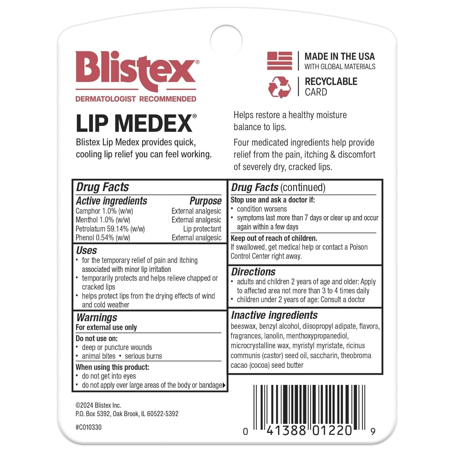 Blistex Lip Medex, 0.25 Ounce, Medicated Relief with Immediate Cooling, Soothes and Protects, Advanced Hydration, Restores Healthy Moisture Balance to Lips, 3 Count, 1 Pack