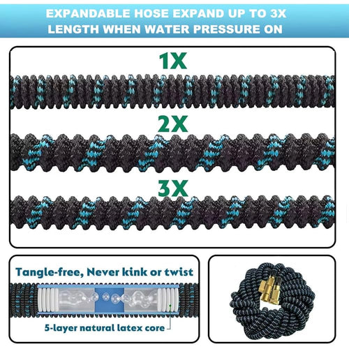 100 Ft Expandable Garden Hose - Kink Free Flexible Water Hose 100Ft With 10 Pattern Spray Nozzle, 3/4 Solid Brass Connectors, Retractable Latex Core - Lightweight Expanding Hose