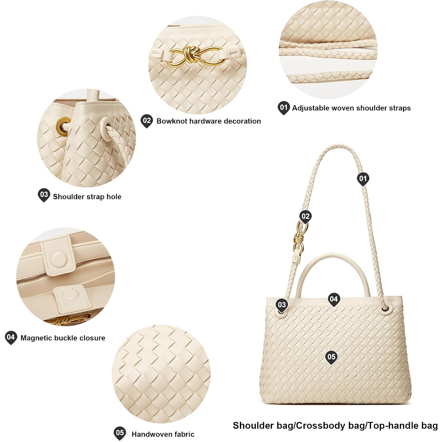 Woven Tote Bag Womens Purse: Vegan Leather Shoulder Handbags - Fashion Summer Beach Tote Bags - Large Travel Totes