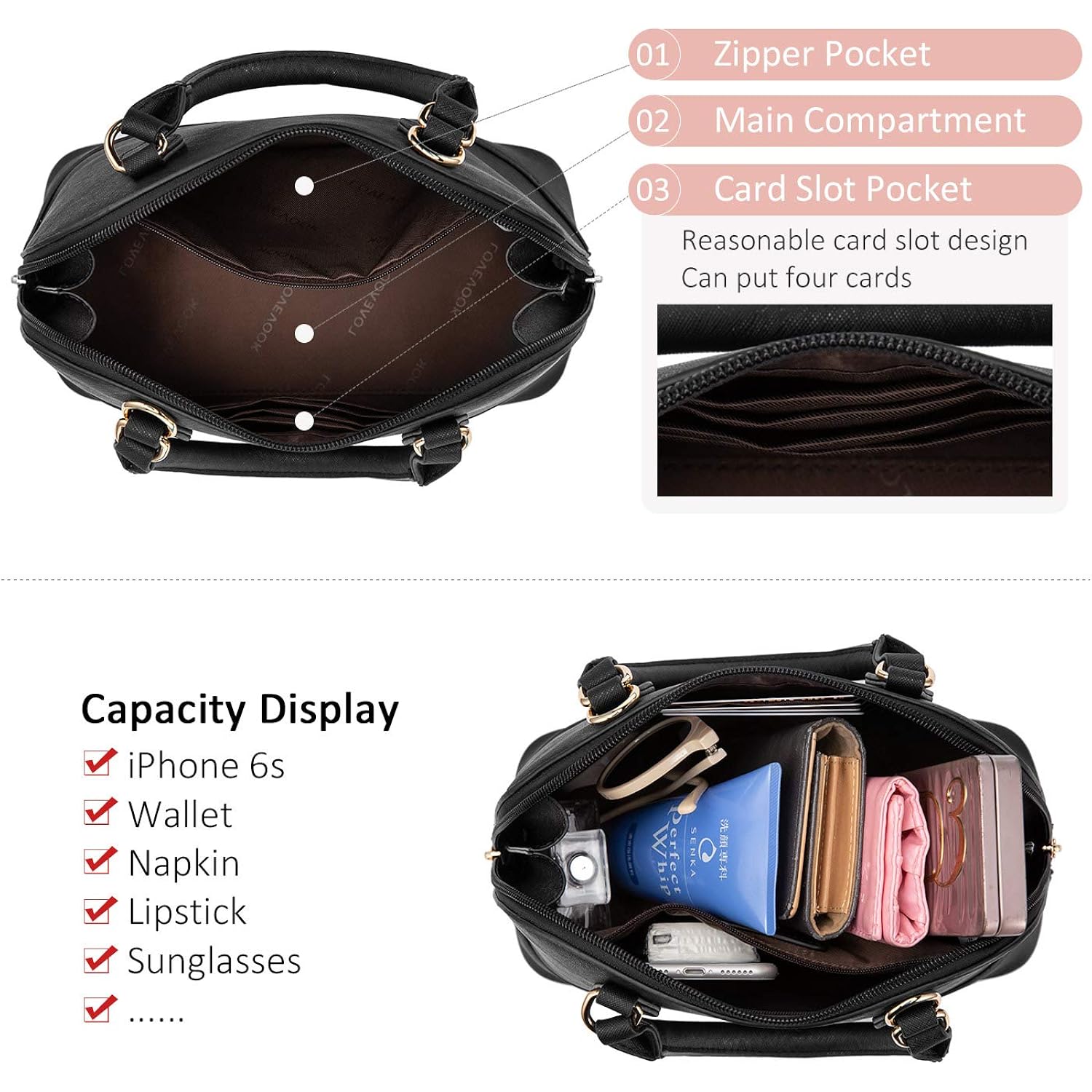 Lovevook Purse For Women Crossbody Bags Classic Double Zip Top Handle Dome Satchel Bag