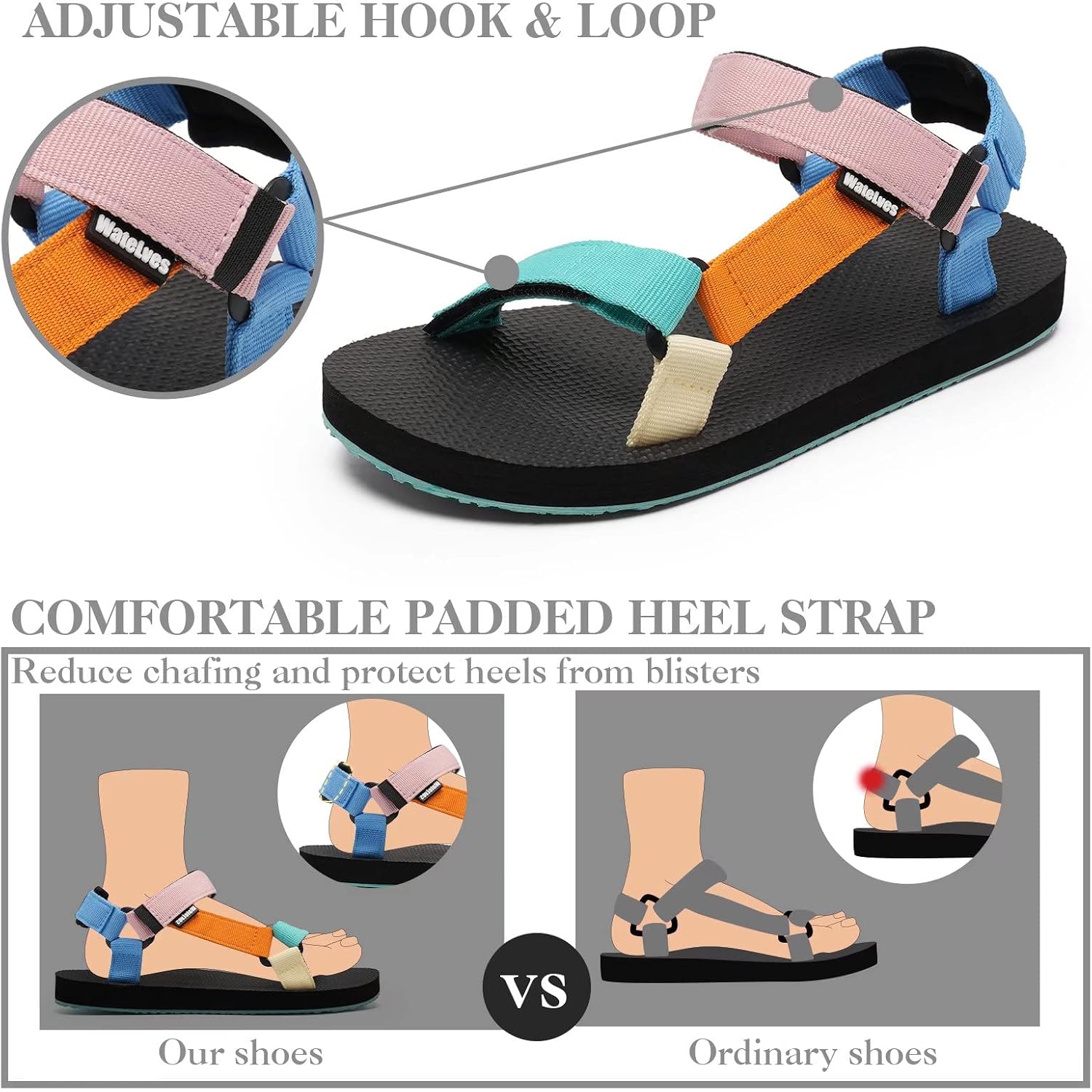 Watelves Womens-Sport-Sandals Hiking Sandals With-Arch-Support Webbing-Outdoor-Beach-Water-Sandals For Travel-Walking-Trekking-Camping