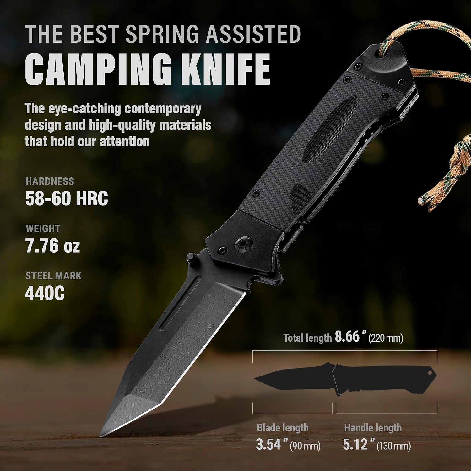 Spring Assisted Heavy Duty Pocket Knife For Men - 3.5" Tanto Sharp Blade - Folding Tactical Self Defense Japanese Knives With Portable Clip - For Hunting Camping Military Survival Work Edc 6688 Bb