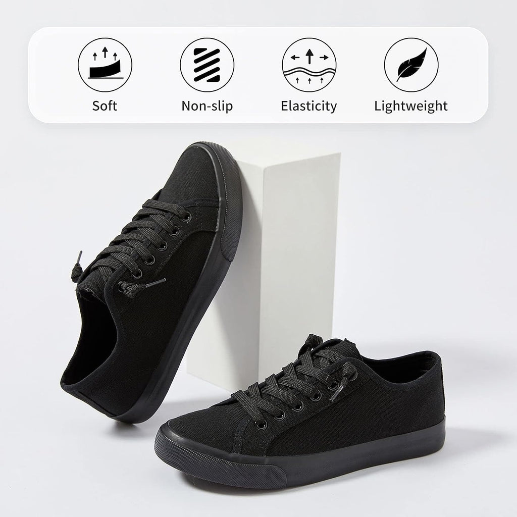Women Canvas Sneaker Slip On Non Slip Casual Shoes Lace Up Canvas Low Top White Shoes Loafers For Women Fashion Black Sneaker