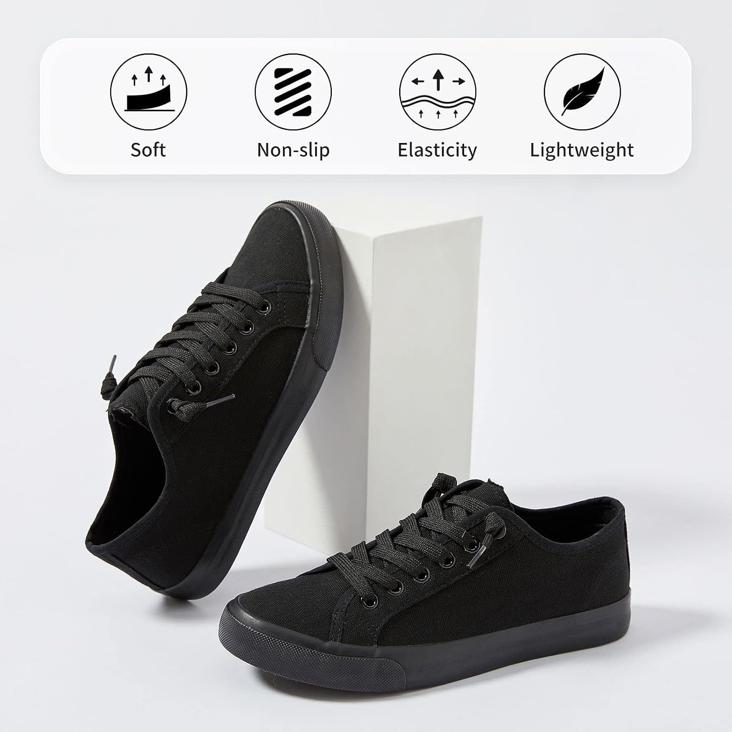 Women Canvas Sneaker Slip On Non Slip Casual Shoes Lace Up Canvas Low Top White Shoes Loafers For Women Fashion Black Sneaker