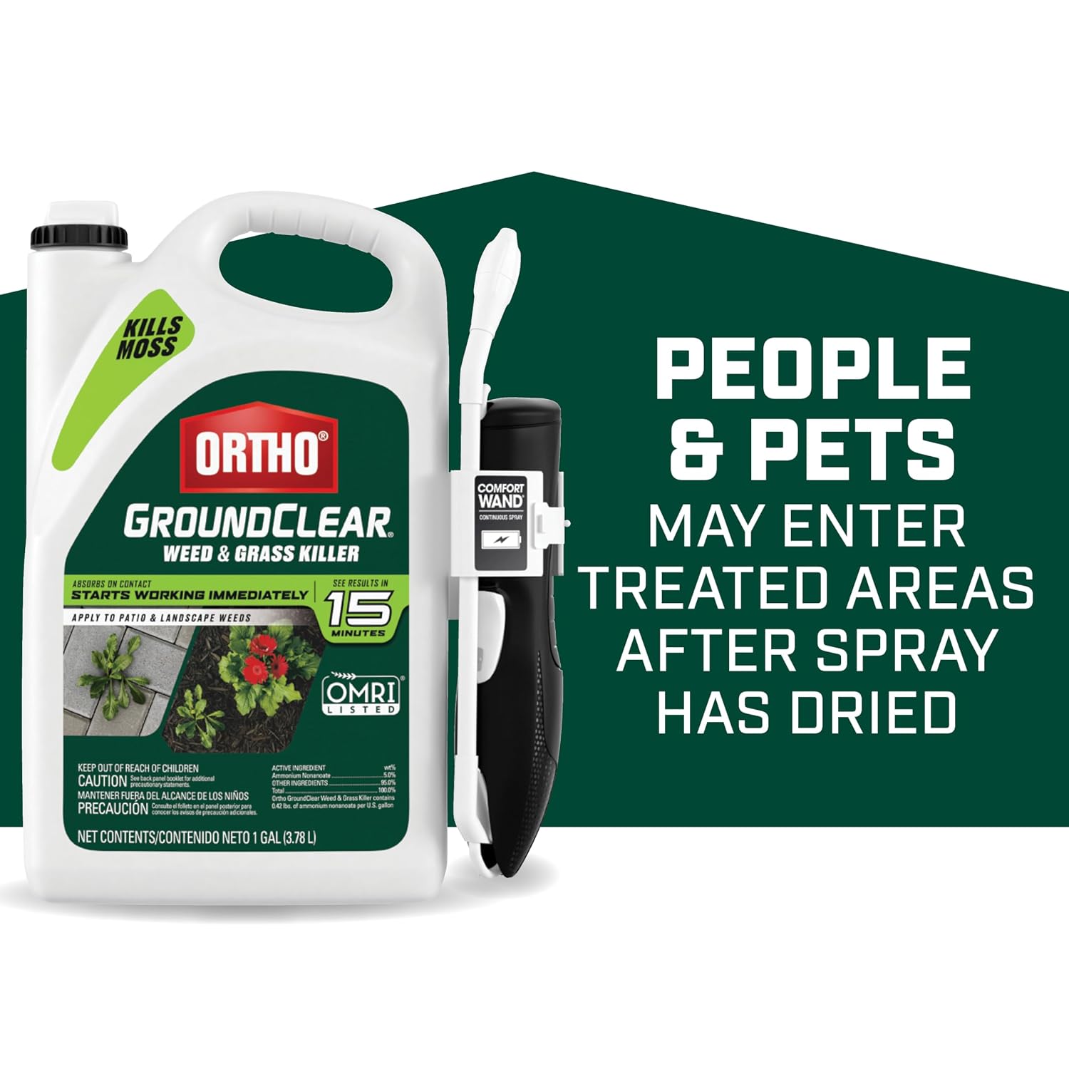 Ortho Groundclear Weed & Grass Killer With Comfort Wand, 1 Gal. | Kills Dandelions, Chickweed, Crabgrass, Moss & More, Omri Listed, Ready-To-Use Grass And Weed Killer Spray