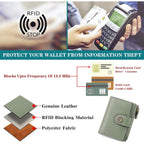 Women'S Lightweight Genuine Leather Wallet, Includes Card Holders, Rfid-Blocking, Lightweight, Photo & Id Holder, Green