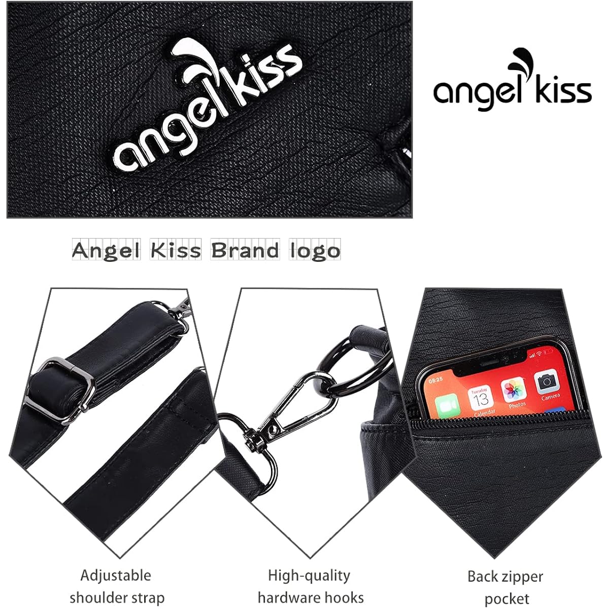 Angel Kiss Women'S Designer Handbag Large Double Zipper Multi Pocket Washed Leather Purse