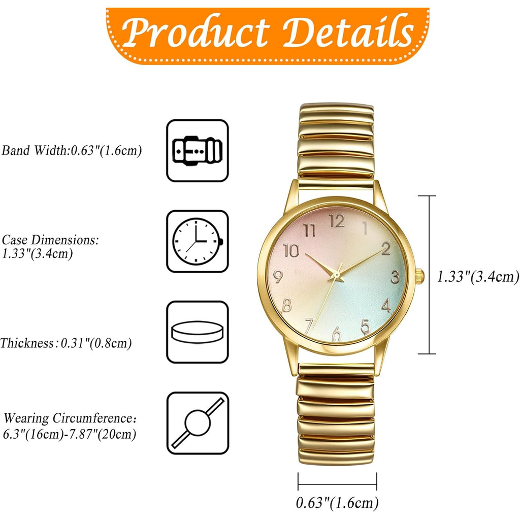 Avaner Women's Stretch Band Watches: Ladies Elastic Strap Gold-Tone Easy Reader Colorful Dial Analog Quartz Bangle Wrist Watch