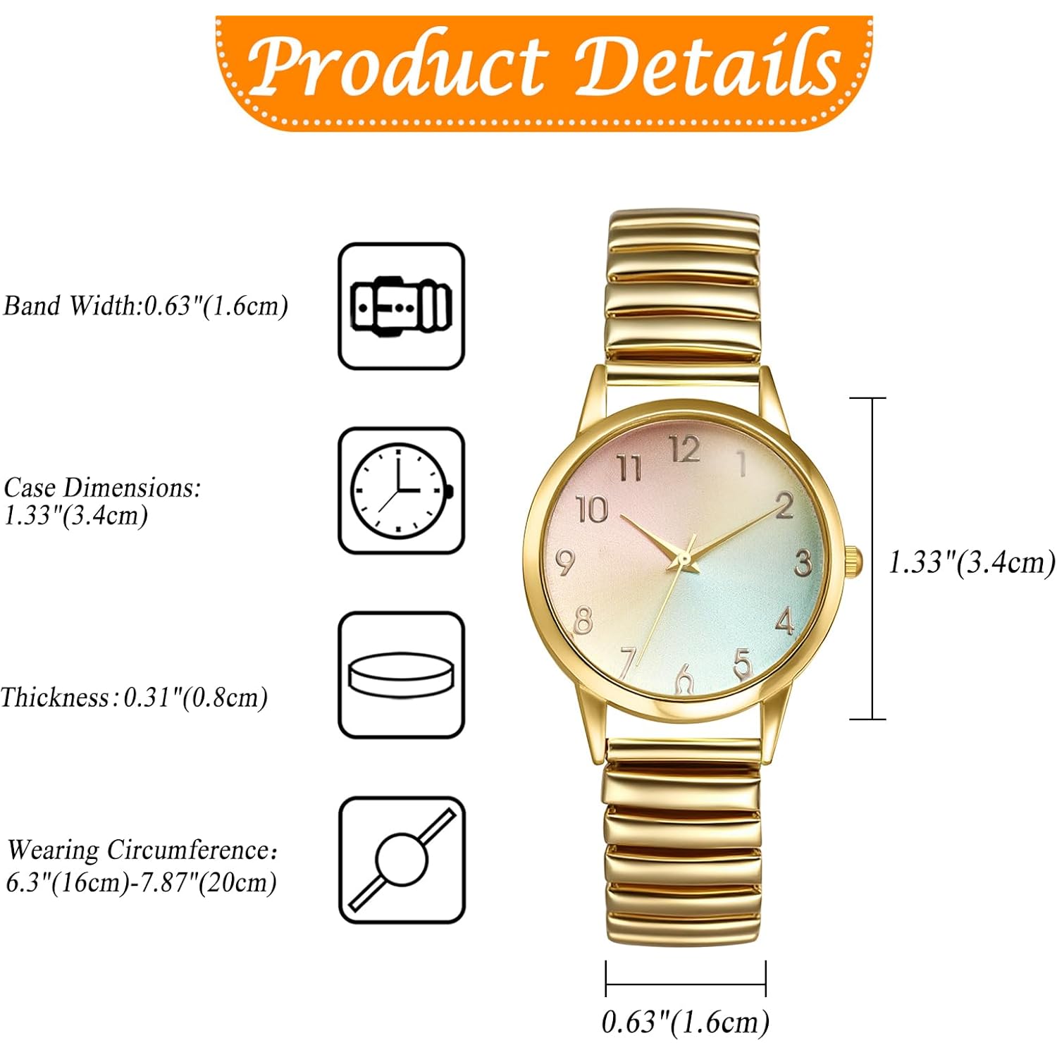 Avaner Women's Stretch Band Watches: Ladies Elastic Strap Gold-Tone Easy Reader Colorful Dial Analog Quartz Bangle Wrist Watch