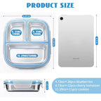 Stainless Steel Snack Containers, 3 Compartments Reusable On And Go Bento Box With Lids For Kids, Lunch Box Pre Meal Storage For Daycare School Outdoor Camping Travel - Blue