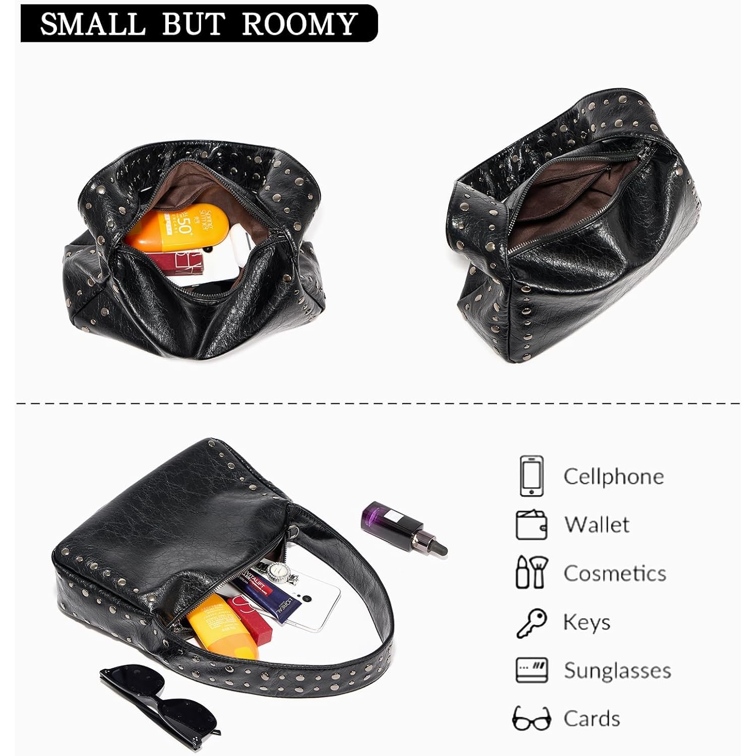 Studded Purses For Women Y2K Shoulder Bag Small Vegan Leather Handbag