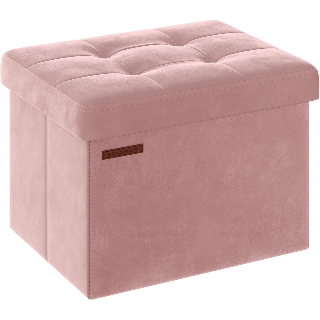 Songmics Small Folding Storage Ottoman, Jelly Pink | Foot Rest Stool, 12.2 X 16.1 Inches, 286 Lb Capacity, Bedroom, Dorm, Ulsf200R01