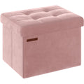 Songmics Small Folding Storage Ottoman, Jelly Pink | Foot Rest Stool, 12.2 X 16.1 Inches, 286 Lb Capacity, Bedroom, Dorm, Ulsf200R01