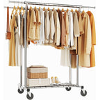 Hyseyy Heavy Duty Clothes Rack, Rolling Clothing Rack For Hanging Clothes With Shelves Load 700Lbs,Portable Garment Wardrobe Closet Rack With Wheels For Bedroom,Laundry Room,Retail Store,Silver