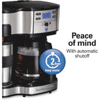 Hamilton Beach 2-Way Programmable Coffee Maker, 12 Cup Glass Carafe And Single Serve Coffee Maker, Black with Stainless Steel Accents, 49980RG